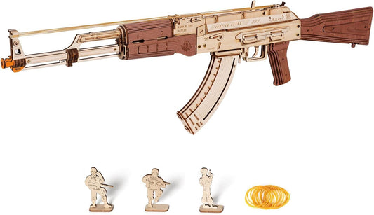 ROBOTIME 3D Wooden Puzzle Toy Rifle, Model Kits with Rubber Bands for Adults to Build, Unique Gifts for Kids and Adults