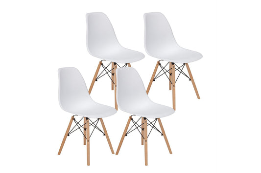 White Plastic Chair with Wooden Legs, 4 pc / Set